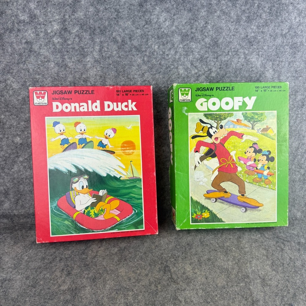 Lot of 2 Vintage Disney 100 piece puzzles Donald Duck and Goofy Whitman